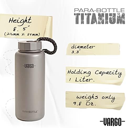 בקבוק פרה של Vargo Titanium | 1 ליטר בקבוק מים טיטניום אולטרה -ליטר עם 7 רגל של 550 פרקורד להחלפה -